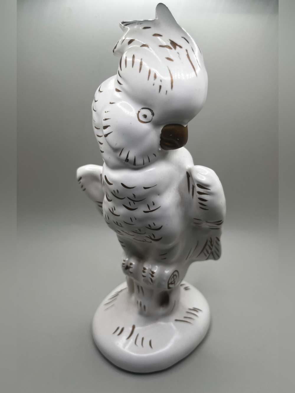 VTG Wales Japan Ceramic Cockatoo Figurine White Gold MCM Hollywood Regency Bird